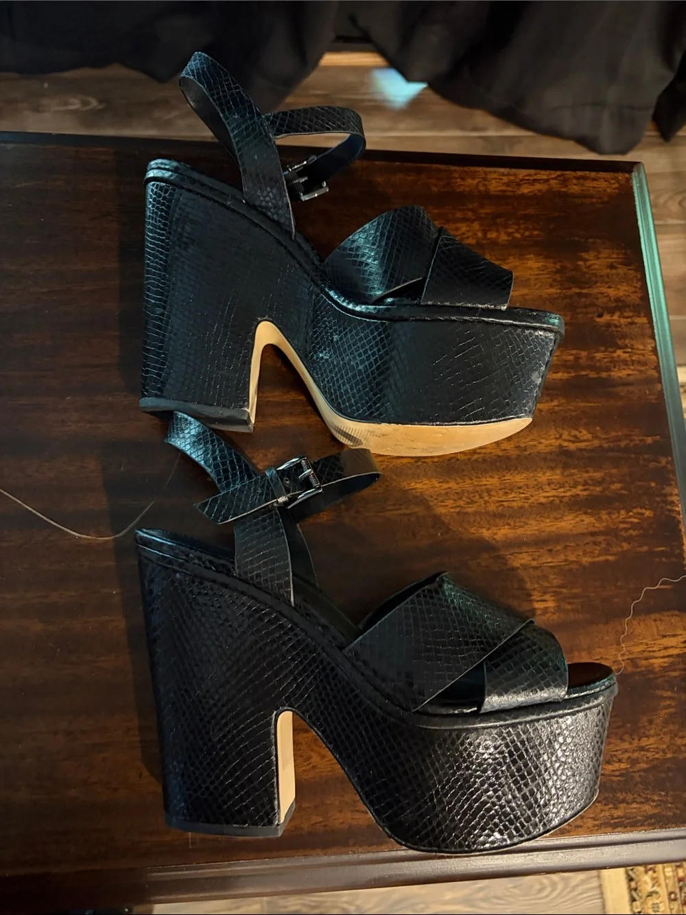 Michael Kors Black Snake-look Embossed Platform Heels